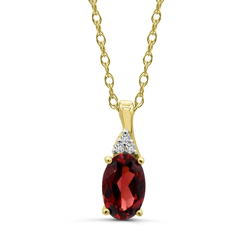 10K Yellow Gold Garnet & Diamond 18" Pendant