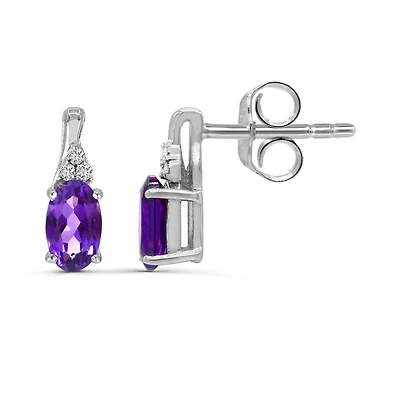 10K White Gold Amethyst & Diamond Earrings