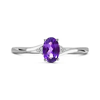 10K White Gold Amethyst & Diamond Ring