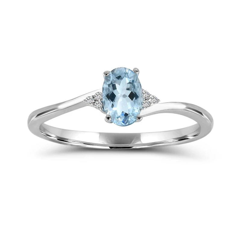 10K White Gold Aquamarine & Diamond Ring
