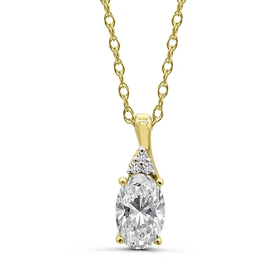 10K Yellow Gold White Topaz & Diamond 18" Pendant