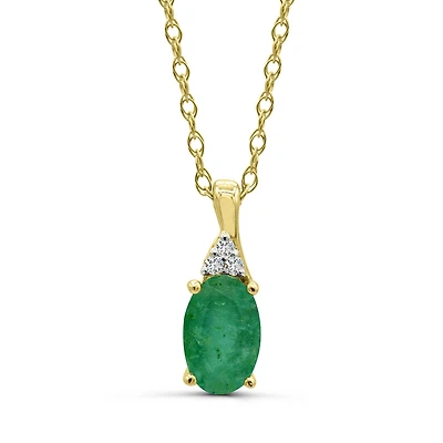10K Yellow Gold Emerald & Diamond 18" Pendant