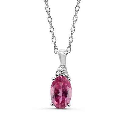 10K White Gold Pink Tourmaline & Diamond 18" Pendant