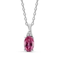 10K White Gold Pink Tourmaline & Diamond 18" Pendant