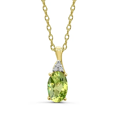 10K Yellow Gold Peridot & Diamond 18" Pendant