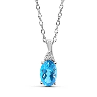 10K White Gold Blue Topaz & Diamond 18" Pendant