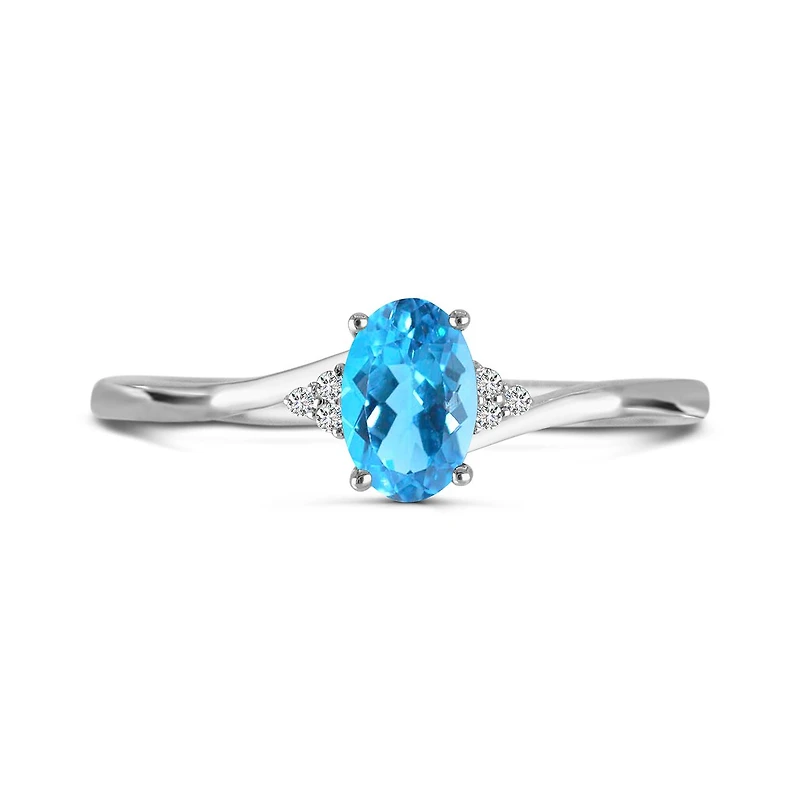 10K White Gold Blue Topaz & Diamond Ring