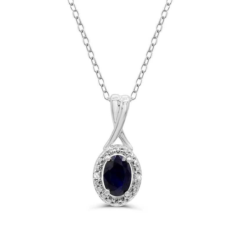 10K White Gold Sapphire & Diamond 18" Pendant