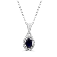 10K White Gold Sapphire & Diamond 18" Pendant