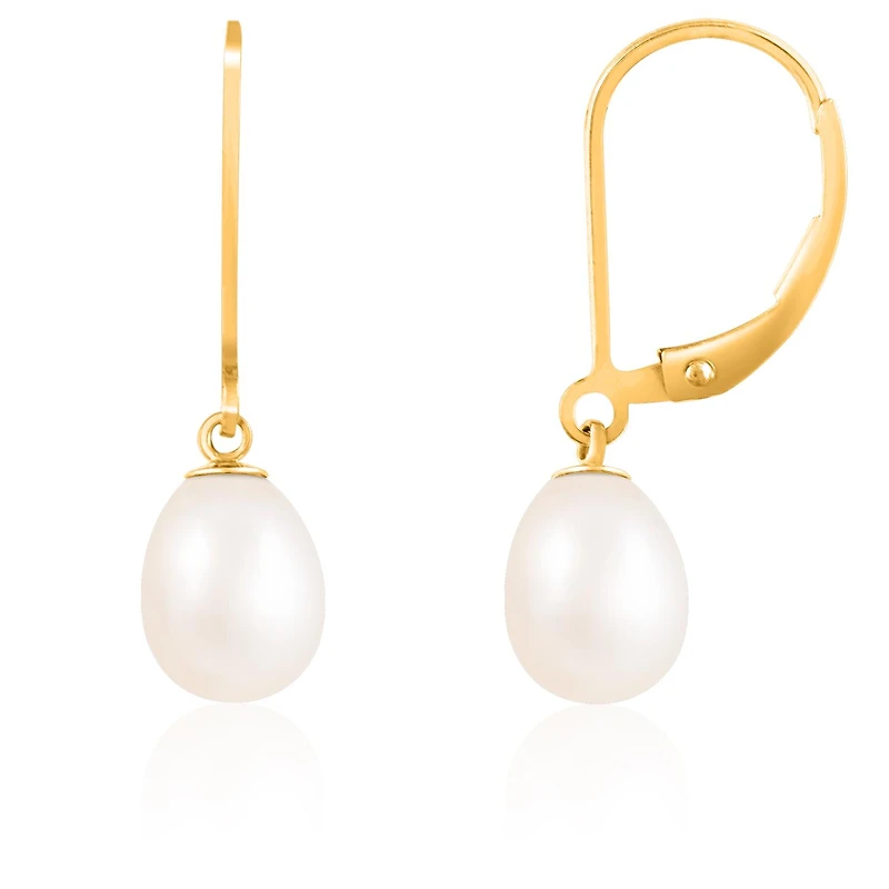 Sterling Silver Gold Plated 7-8mm Freshwater Pearl Drop Earrings