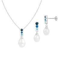 Sterling Silver FW Pearl & Blue Topaz Earring & Pendant Set