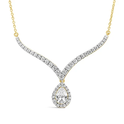 New Brilliance Lab Grown 1.20CTW Pear Diamond Necklace in 10K Yellow Gold