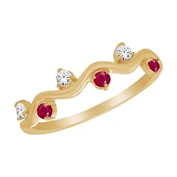 10K Yellow Gold Created Ruby & Lab Grown Diamond Ring