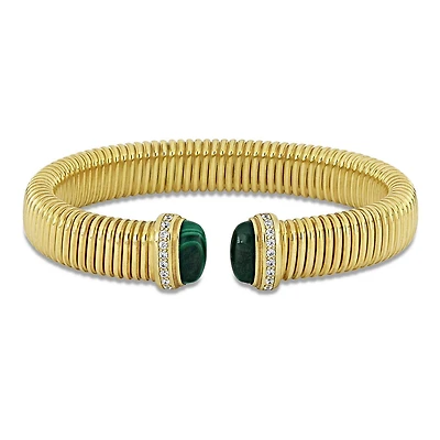 Julianna B Yellow Plated Sterling Silver Malachite & Cz Bangle