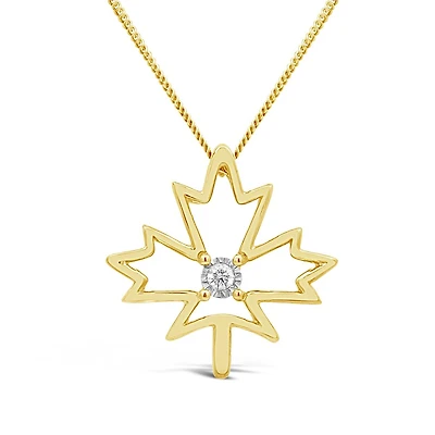 Glacier Fire Canadian Diamond Maple Leaf Pendant in 10K Yellow Gold