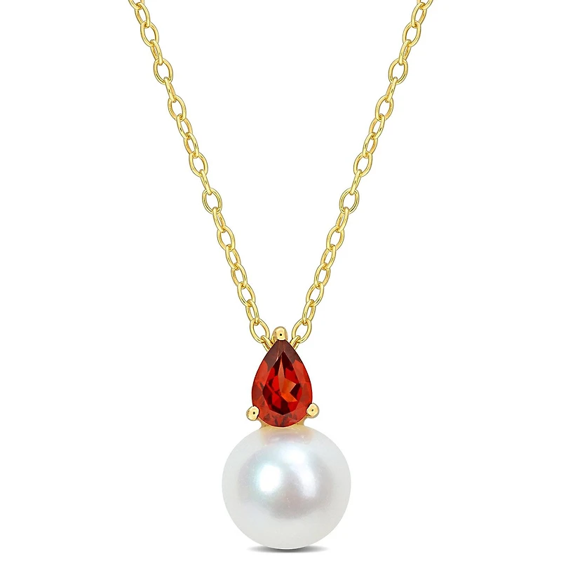 Julianna B Yellow Plated Sterling Silver Garnet & 8.5-9MM Pearl Pendant