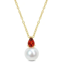 Julianna B Yellow Plated Sterling Silver Garnet & 8.5-9MM Pearl Pendant