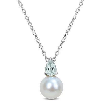 Julianna B Sterling Silver Aquamarine & 8.5-9MM Pearl Pendant
