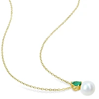 Julianna B Yellow Plated Sterling Silver Created Emerald & 8.5-9MM Pearl Pendant