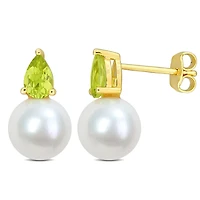 Julianna B Yellow Plated Sterling Silver Peridot 8.5-9MM Pearl Earrings