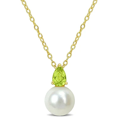 Julianna B Yellow Plated Sterling Silver Peridot & 8.5-9MM Pearl Pendant