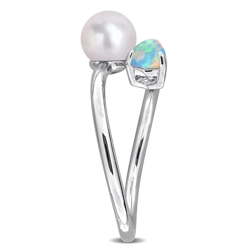 Julianna B Sterling Silver Opal & 6-6.5MM Pearl Ring