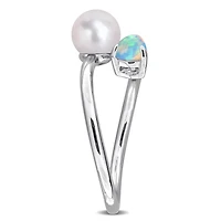 Julianna B Sterling Silver Opal & 6-6.5MM Pearl Ring