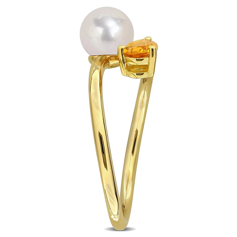 Julianna B Yellow Plated Sterling Silver Citrine & 6-6.5 MM Pearl Ring