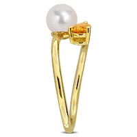 Julianna B Yellow Plated Sterling Silver Citrine & 6-6.5 MM Pearl Ring