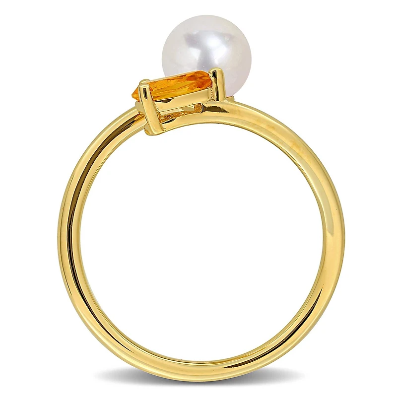 Julianna B Yellow Plated Sterling Silver Citrine & 6-6.5 MM Pearl Ring
