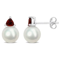 Julianna B 10K White Gold Garnet & 8-8.5MM Pearl Earrings