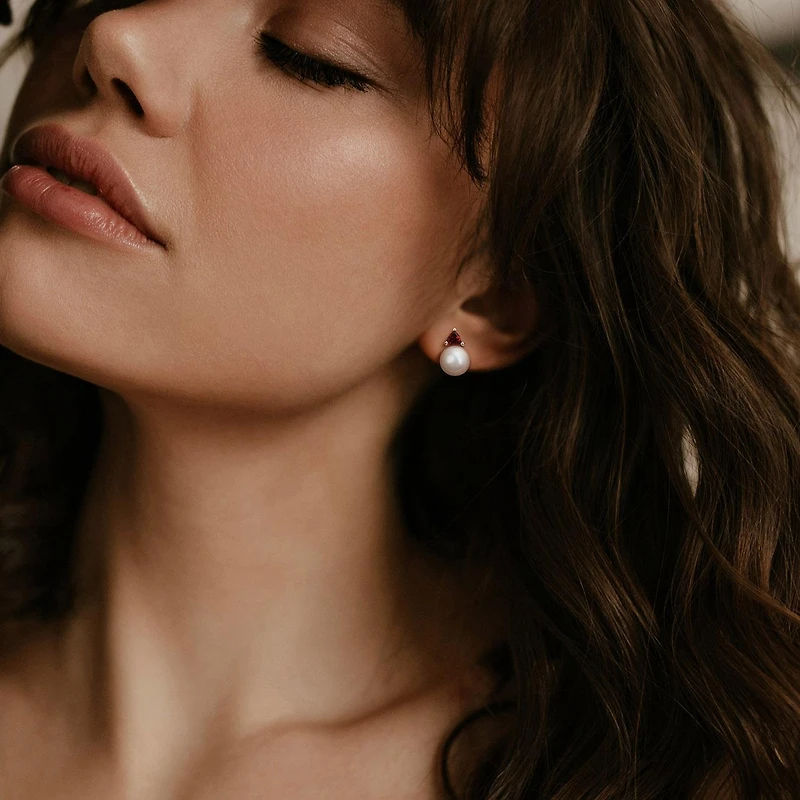 Julianna B 10K White Gold Garnet & 8-8.5MM Pearl Earrings