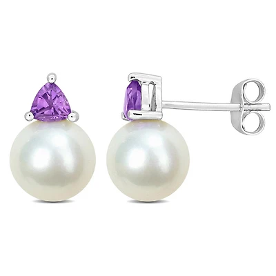 Julianna B 10K White Gold Amethyst & 8-8.5MM Pearl Earrings
