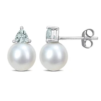 Julianna B 10K White Gold Aquamarine & 8-8.5MM Pearl Earrings