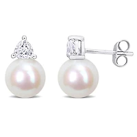 Julianna B 10K White Gold Created White Sapphire & 8-8.5MM Pearl Earrings