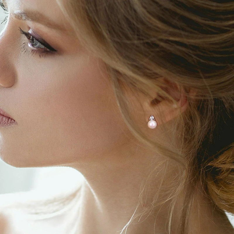 Julianna B 10K White Gold Created White Sapphire & 8-8.5MM Pearl Earrings