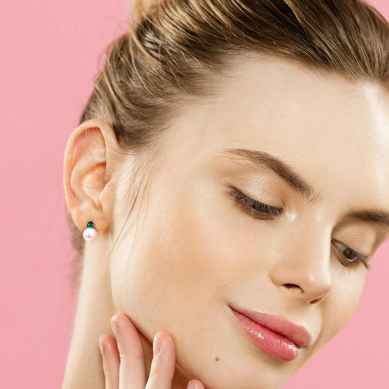 Julianna B 10K White Gold Created Emerald & 8-8.5MM Pearl Earrings