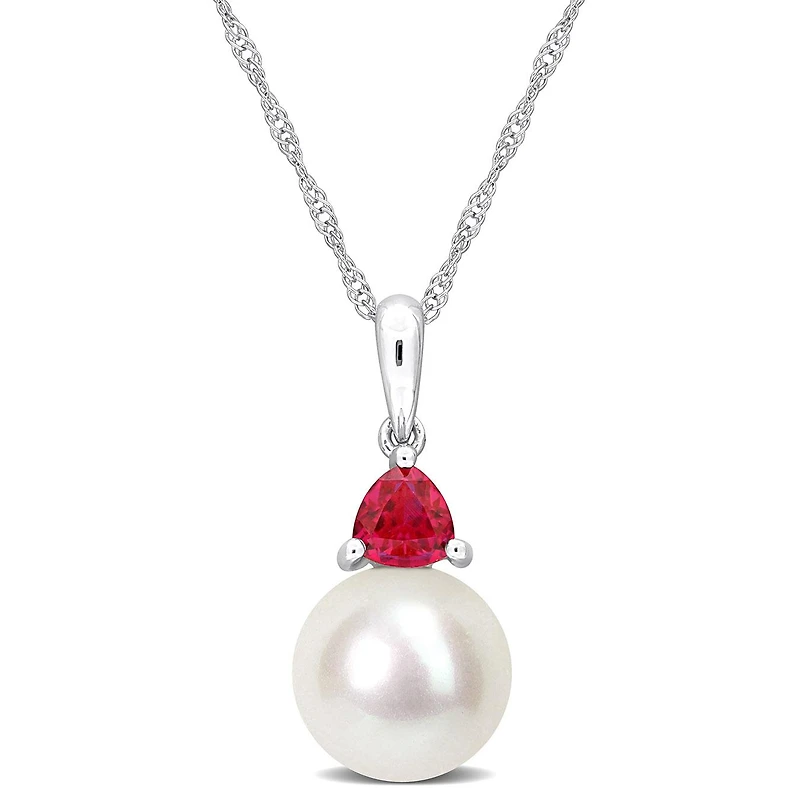 Julianna B 10K White Gold Created Ruby & 8-8.5MM Pearl Pendant