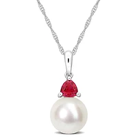 Julianna B 10K White Gold Created Ruby & 8-8.5MM Pearl Pendant