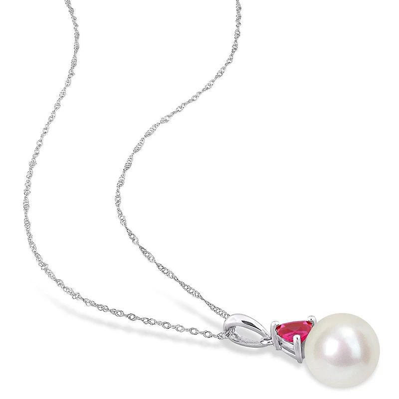 Julianna B 10K White Gold Created Ruby & 8-8.5MM Pearl Pendant