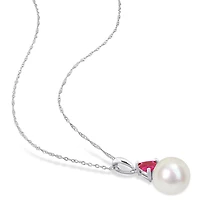 Julianna B 10K White Gold Created Ruby & 8-8.5MM Pearl Pendant