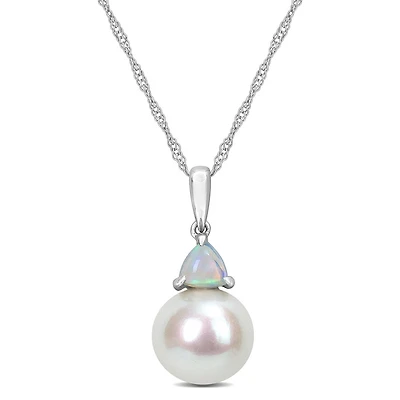 Julianna B 10K White Gold Blue Topaz & 8-8.5MM Pearl Pendant