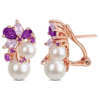 Julianna B Plated Sterling Silver Pearl & Amethyst Earrings