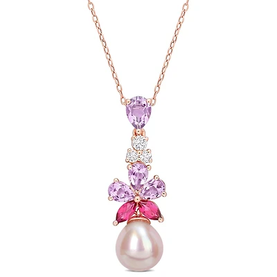 Julianna B 18K Rose Gold Plated Sterling Silver Pearl Amethyst Topaz Pendant