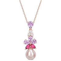 Julianna B 18K Rose Gold Plated Sterling Silver Pearl Amethyst Topaz Pendant
