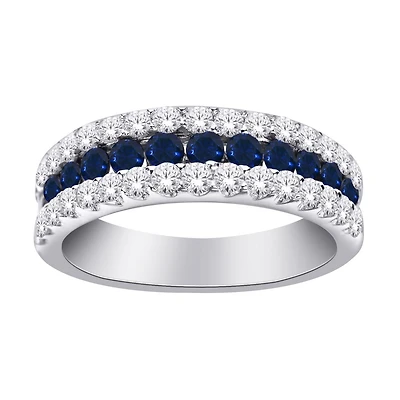 10K White Gold Created Blue Sapphire and Lab Grown Diamond Band