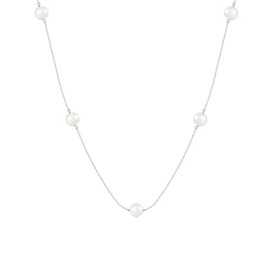 14K White Gold Tin Cup 7mm Freshwater Pearl 18" Necklace