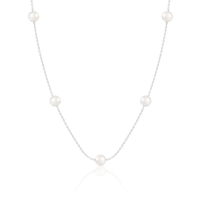 14K White Gold Tin Cup 7mm Freshwater Pearl 18" Necklace