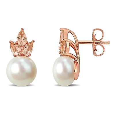 Julianna B 14K Rose Gold 9-9.5Mm Pearl & Morganite Earrings