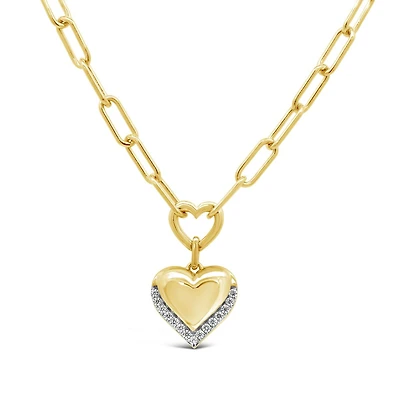 Lab Grown 0.11CTW Diamond Heart Paperclip Necklace in 18K Yellow Gold Vermeil